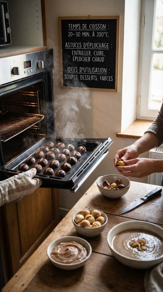 Comment préparer des châtaignes au four : temps de cuisson, astuces d’épluchage et idées d’utilisation