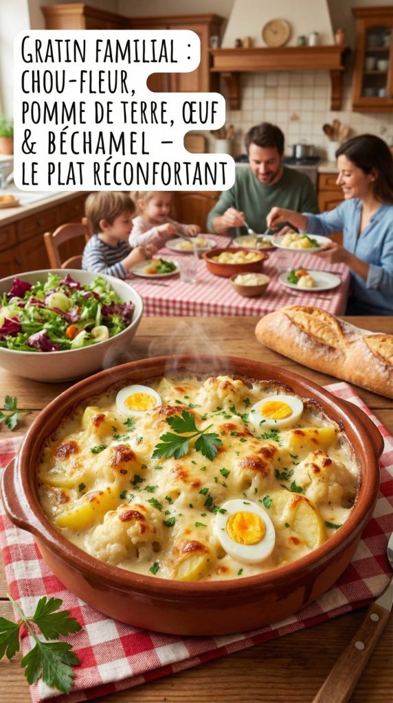 Gratin chou fleur pomme de terre oeuf béchamel : un plat familial complet et réconfortant